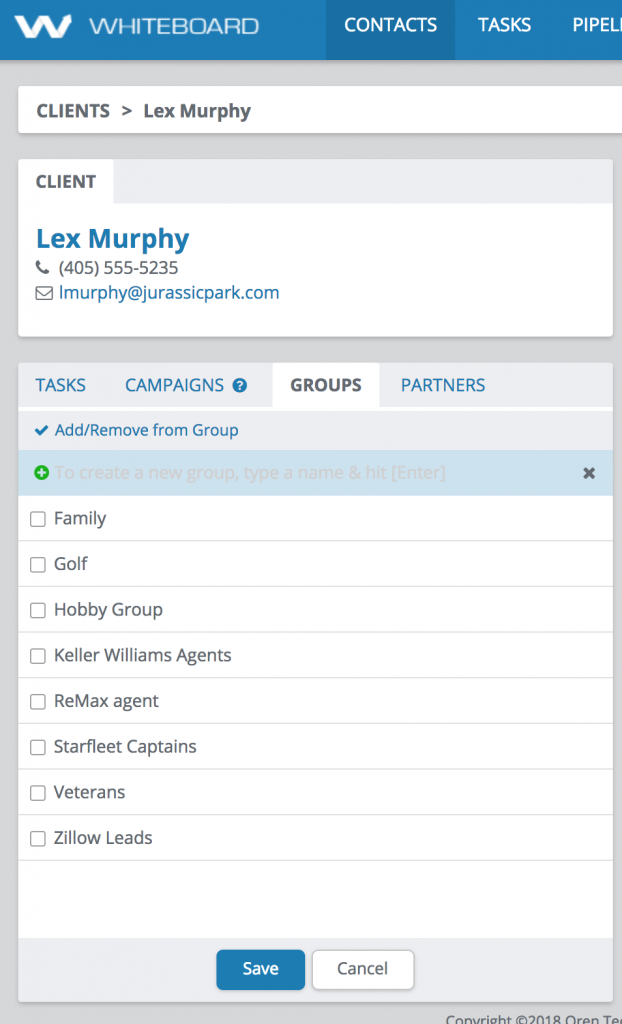 Create a Group - contact details view list of groups