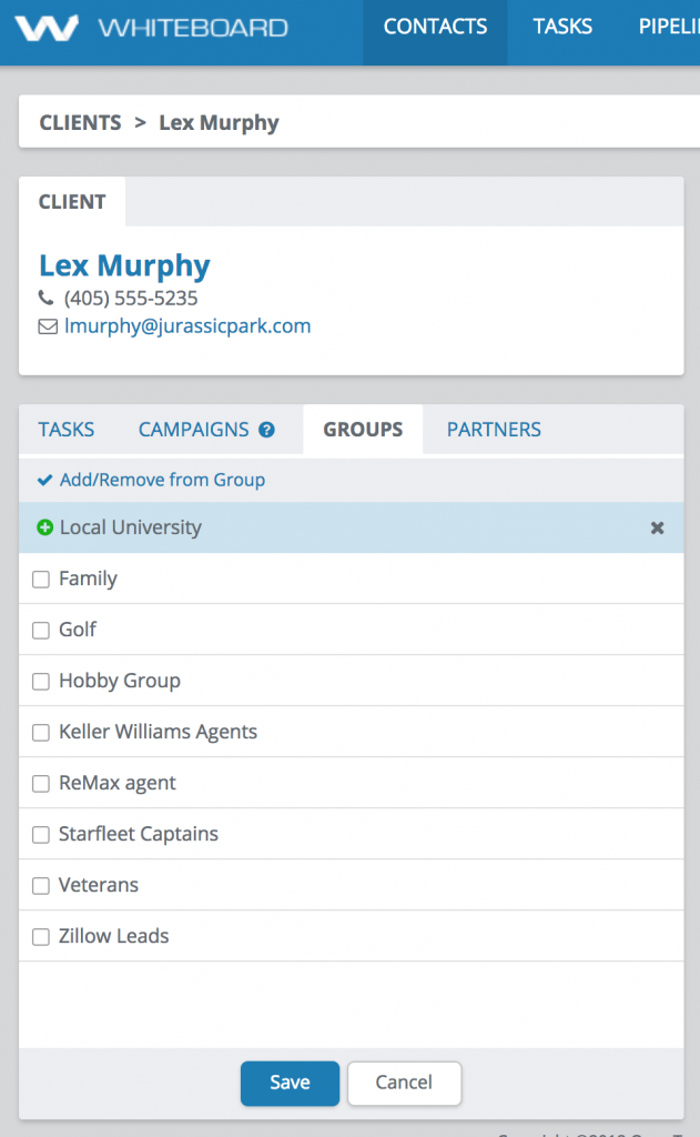 Creating a group from the contact details screen
